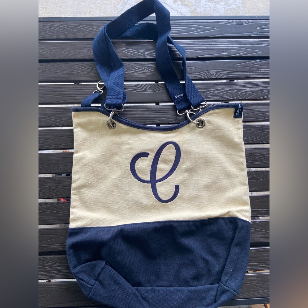 Thirty One New Two-Tone Canvas Tote Bag with Monogram Brand New